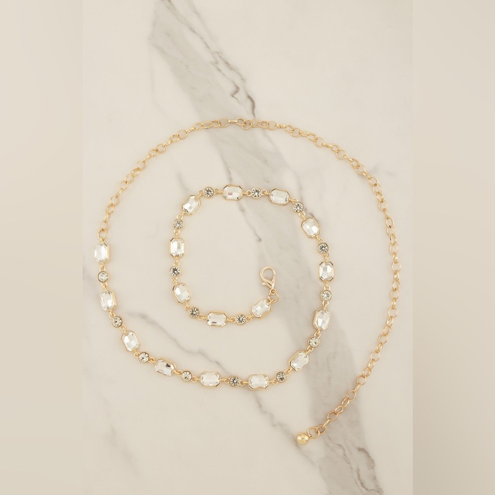 Emerald-Cut Crystal Chain Belt